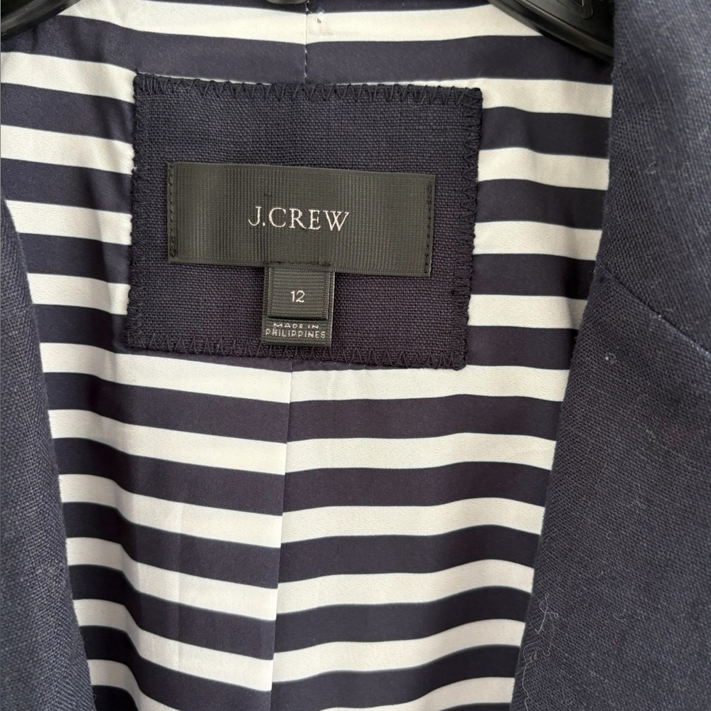 J. Crew Dark Blue linen Blazer with white piping and Gold button Accents - Picture 7 of 9